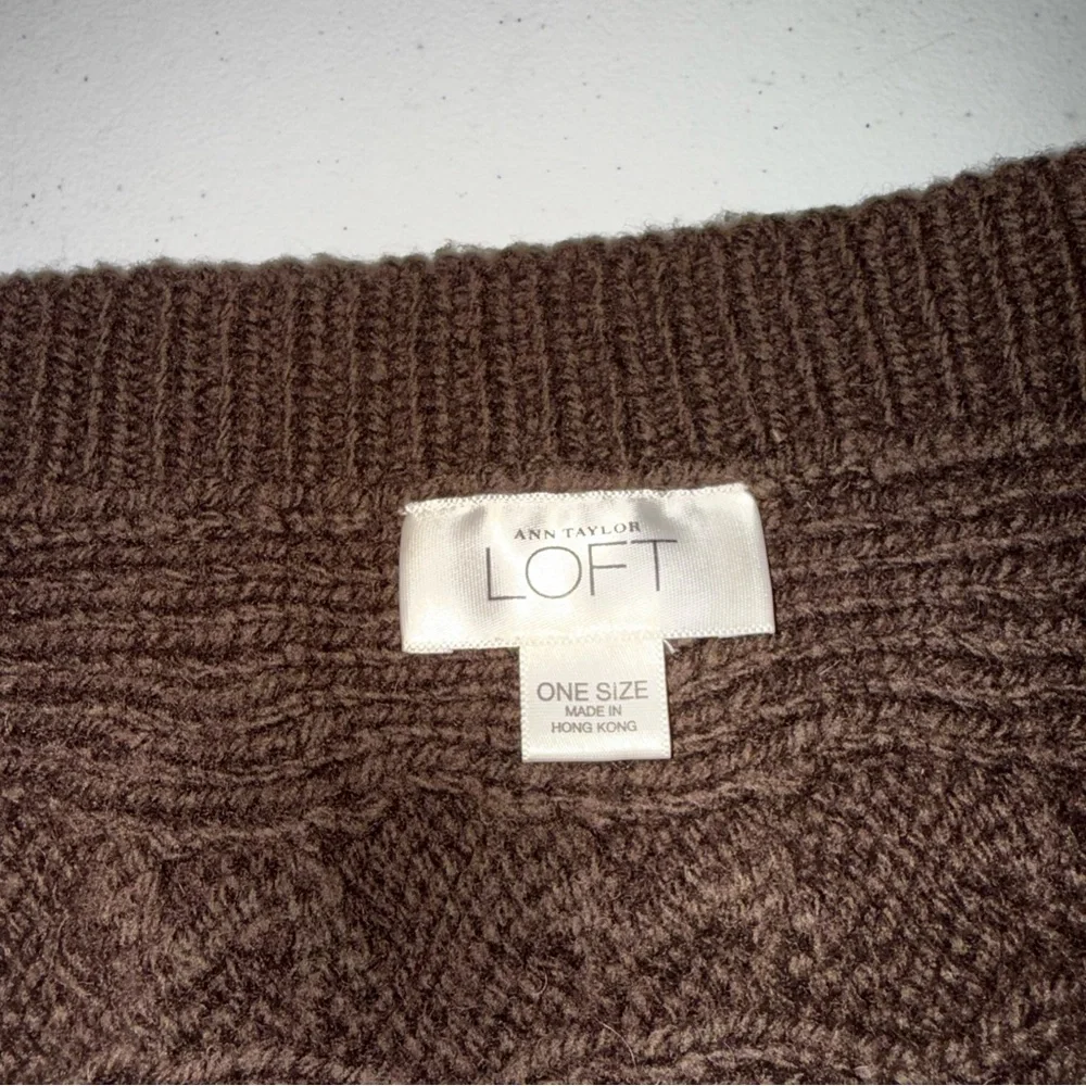 Ann Taylor Loft Brown Cable Knit Lambswool Blend Shrug‎ Bolero Wrap One Size
